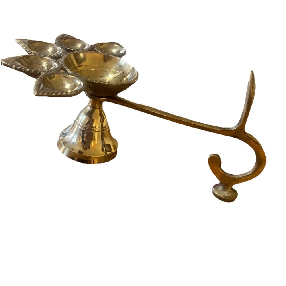 Navratri Mata Deepak Diya Panch Aarti Oil Lamp Traditional Brass Indian Puja